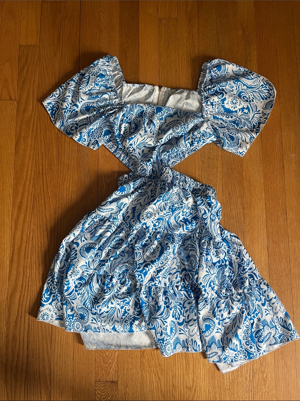 Blue & White Paisley Dress with side cutouts